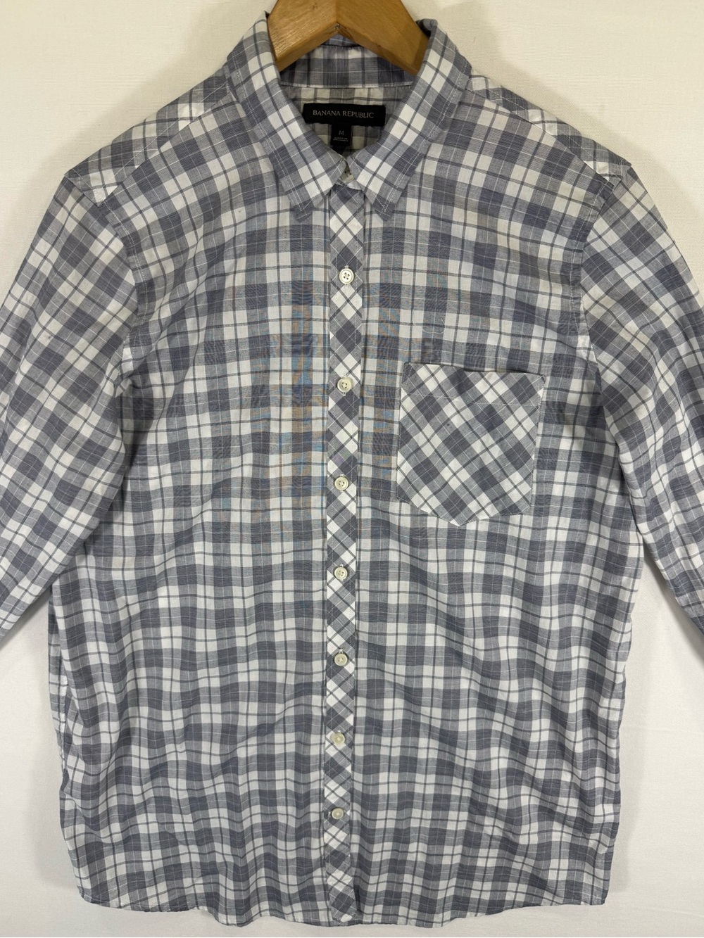 Banana Republic Gray & White Plaid Button-Down Shirt - Men's